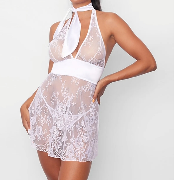 Frederick's of Hollywood Other - NEW Fredericks of Hollywood Elodie Satin Bow Tie Babydoll - white